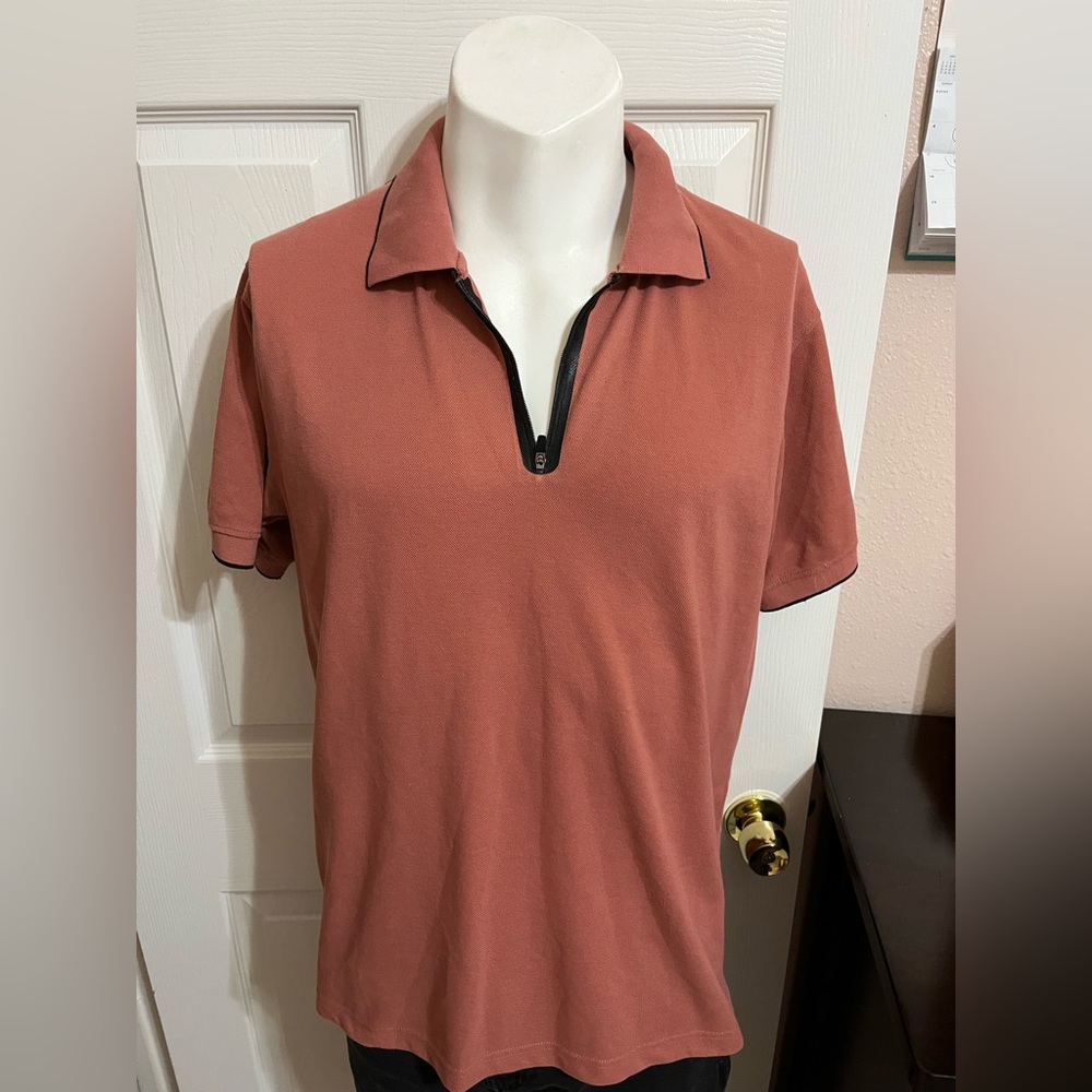 (14) Alexander Julian Brown Polo Shirt Classic Knit Design
